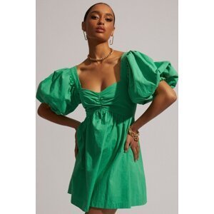 Madmext Green Heart Collar Balloon Sleeve Women's Dress