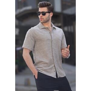 Madmext Men's Gray Striped Short Sleeve Shirt 5595