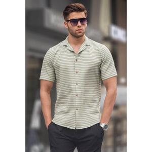 Madmext Water Green Striped Slim Fit Men's Short Sleeve Shirt 5591