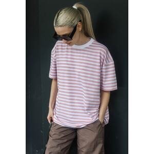 Madmext Pink Striped Crew Neck T-Shirt