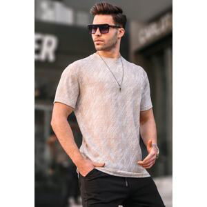 Madmext Beige Patterned Crew Neck Men's T-Shirt 6070