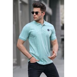 Madmext Mint Green Buttoned Striped Polo Neck T-Shirt 5879