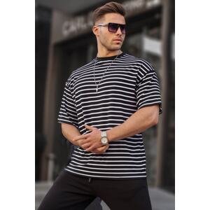 Madmext Men's Black Striped Basic T-Shirt 6071
