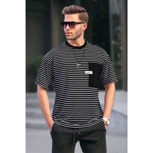 Madmext Men's Black Striped Patched T-Shirt 6085
