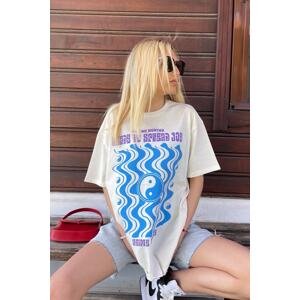 Madmext Women's White Printed Over Fit T-Shirt