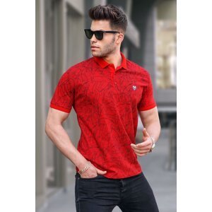 Madmext Red Patterned Polo Neck T-Shirt 5876