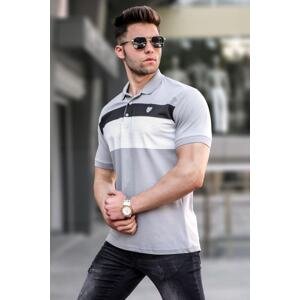 Madmext Gray Striped Polo Men's T-Shirt 5864