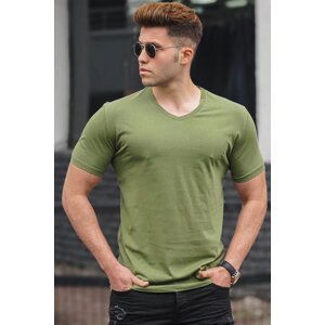 Madmext Basic V-Neck Green T-Shirt 5281