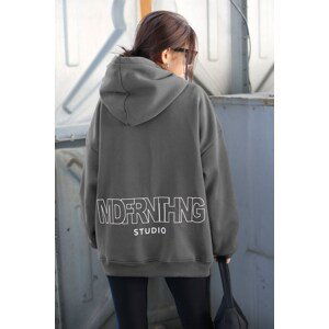 Madmext Mad Girls Painted Gray Printed Oversized Sweatshirt