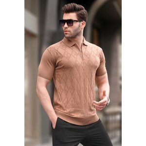 Madmext Patterned Knitwear Camel Polo Neck T-Shirt 6357