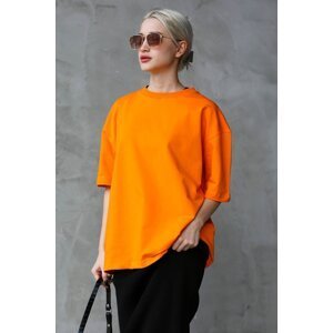 Madmext Orange Crew Neck Basic Oversize T-shirt