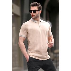 Madmext Men's Beige Regular Fit Polo Neck T-Shirt 6105