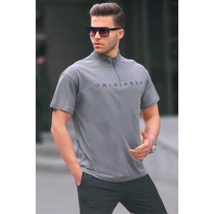 Madmext Men's Zipper Collar Cotton T-shirt 5858 Smoked