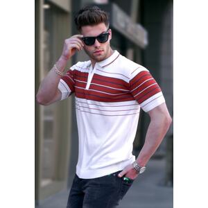 Madmext Men's White Polo Neck Zippered T-Shirt 5733