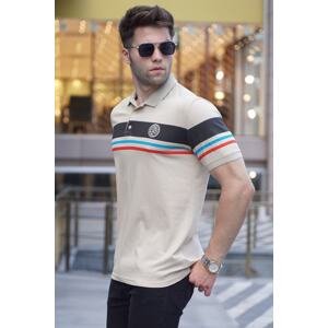 Madmext Beige Striped Polo Neck T-Shirt 5877