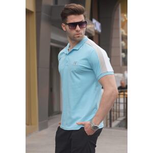 Madmext Blue Striped Polo Collar Men's T-Shirt 5215