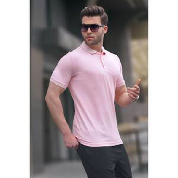 Madmext Men's Pink Regular Fit Polo Neck T-Shirt 6105