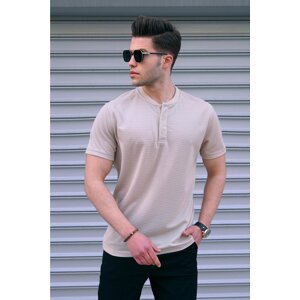 Madmext Beige Buttoned Knitwear Men's T-Shirt