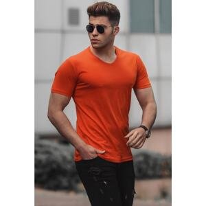 Madmext Basic V Neck Orange T-Shirt 5281