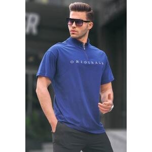 Madmext Navy Blue Zipper Collar Men's T-Shirt 5858
