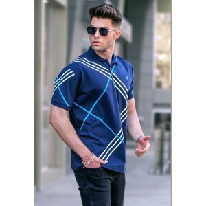 Madmext Navy Blue Patterned Polo Neck T-Shirt 5870