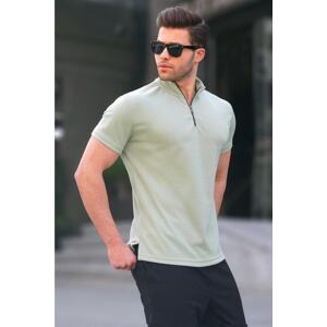 Madmext Zipper Collar Mint Green Men's T-Shirt 6120