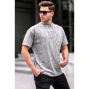 Madmext Men's Gray Colored Letter Pattern Crew Neck T-Shirt 6061
