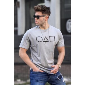 Madmext Men's Printed and Painted Gray T-Shirt 5384