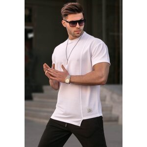 Madmext Men's White Regular Fit Asymmetric Cut T-Shirt 6072