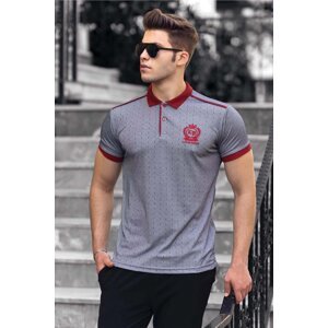 Madmext Gray Shoulder Striped Polo Neck Men's T-Shirt 9306