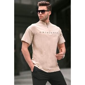 Madmext Beige Zipper Collar Men's T-Shirt 5858
