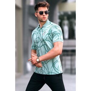 Madmext Mint Green Patterned Polo Neck T-Shirt 5873