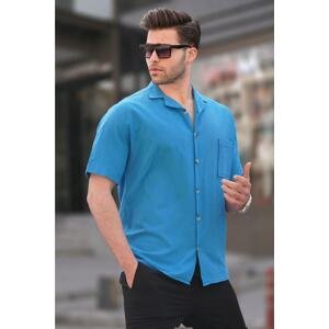 Madmext Blue Basic Short Sleeve Men's Shirt 5598