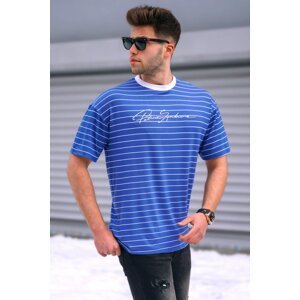 Madmext Men's Striped Blue T-Shirt 5801