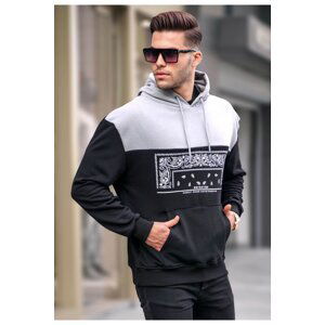 Madmext Black Hoodie with Patterned Sweatshirt 6022