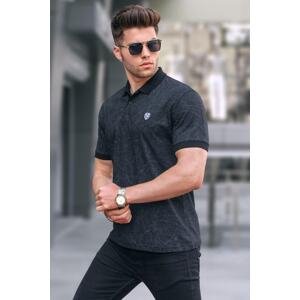 Madmext Black Patterned Polo Neck T-Shirt 5876