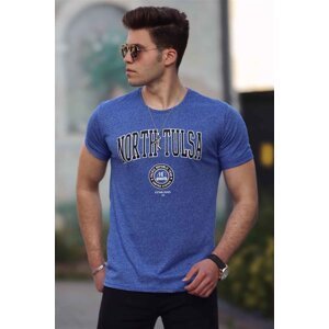 Madmext Men's Printed Navy Blue T-Shirt 4519