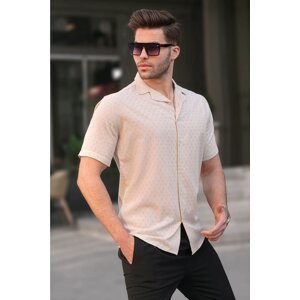 Madmext Beige Slim Fit 100% Cotton Short Sleeve Men's Shirt 5585