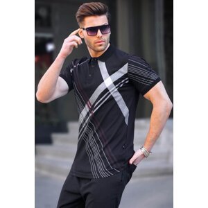 Madmext Black Patterned Polo Neck Men's T-Shirt 6079