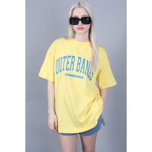 Madmext Yellow Printed Oversized Round Neck Women's T-Shirt