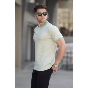 Madmext Mint Green Striped Polo Neck T-Shirt 5881