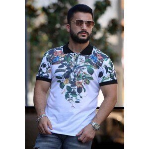 Madmext White Floral Detailed Polo T-Shirt 2885