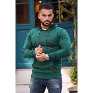 Madmext Khaki Printed Hooded Sweatshirt 4097