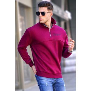 Madmext Claret Red Printed Zippered Sweatshirt 6001