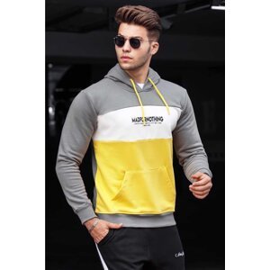 Madmext Men's Gray Color Block Hooded Sweatshirt 4699