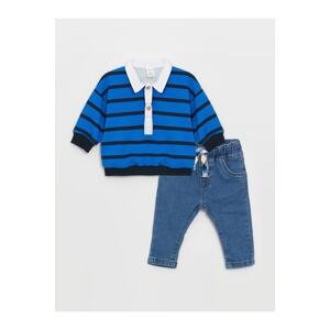 LC Waikiki Baby Boy Sweatshirt and Pants 2-Pack Shirt Collar Long Sleeve Striped Striped