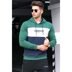 Madmext Men's Green Color Block Hooded Sweatshirt 4699