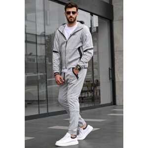 Madmext Men's Gray Zippered Hooded Tracksuit 6393