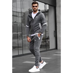 Madmext Anthracite Men's Zippered Hooded Tracksuit 6393