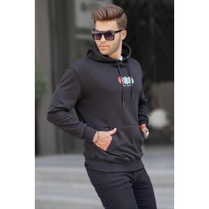 Madmext Black Men's Hoodie with Embroidery Sweatshirt 6145